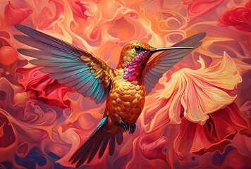 Fototapeta premium Scaly-breasted hummingbird feeding on flowers. Created with Generative AI