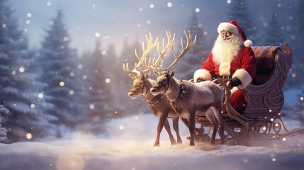 Santa Claus sitting on sleigh - obrazy, fototapety, plakaty