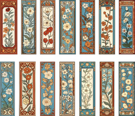Art-nouveau floral decor. Artnouveau exquisite ornament frame banners, flower style patterns, vector romantic book ornaments