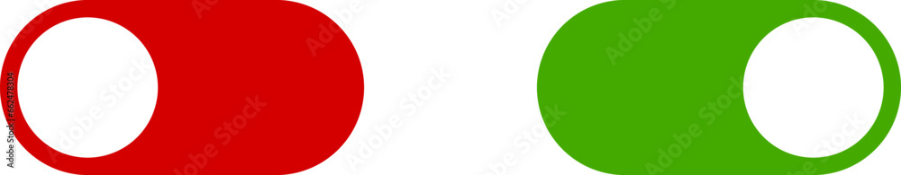 Poster on off switch button slider toggle green and red icon set. vector image.