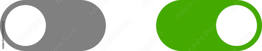 Poster on off switch button slider toggle fray and green icon set. vector image.
