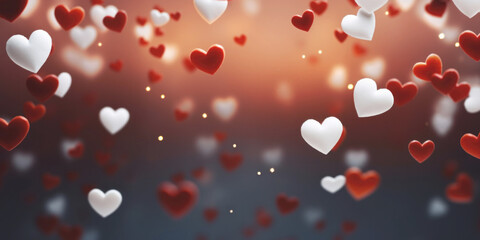 Obraz premium Valentines day background banner - abstract panorama background with red and white hearts - concept love