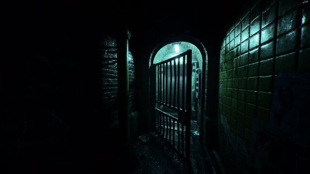 whire door and neon lights at night