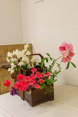 Japanese traditional ikebana flower decoration. Japanese art of flower arrangement