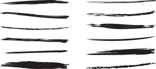 Brush line, charcoal scribble, chalk stroke, crayon mark, black pencil, pen marker, sketch graffiti, paint doodle vector set, grunge effect isolated on white background. Drawing ink illustration