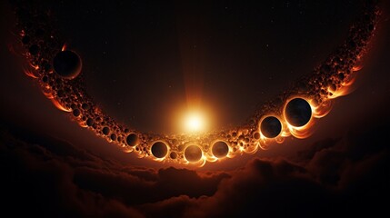 A composite image capturing the phases of a solar eclipse against a star-studded night sky.
