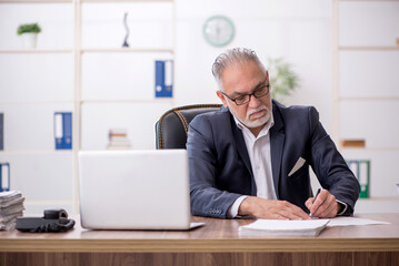 Old male employee working in the office