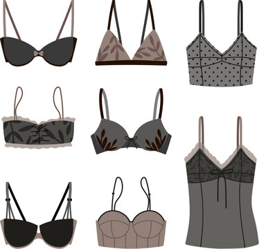 Collection of women's bra icons, different types of bras vector Illustration