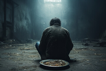 Hunger, poverty. Social world problem, lack of nutrition, food. Food Sanitation. dregs of society, the homeless. Poverty in retirement. Alms. Lonely children and the elderly. Beggars in need of help. - obrazy, fototapety, plakaty