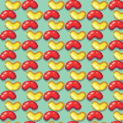 Fototapeta na wymiar Sweets pattern with green background, food pixel art