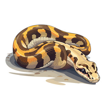 Hand Drawn Flat Color Ball Python Snake Illustration
