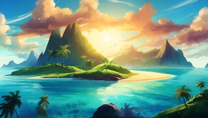 Painting of tropical island