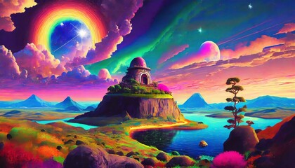 Psychedelic World with rainbow