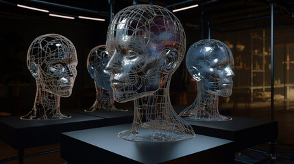 Wireframe Human heads, generative ai