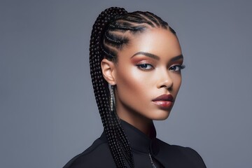 african american woman with Cornrows hair - obrazy, fototapety, plakaty