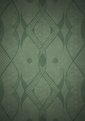Hand-drawn unique abstract symmetrical seamless ornament. Dark semi transparent green on a light warm green with vignette of a darker background color. Paper texture. A4. (pattern: p12d)