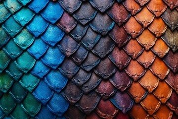 Colorful leather background. Colorful dragon skin as a background, close up of animal skin.  Close up of colorful leather texture background.