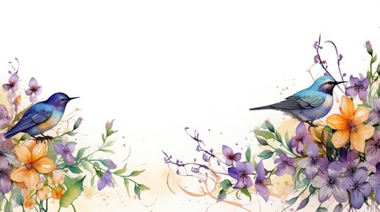 Hummingbirds, corner border, large white background,