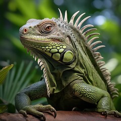 Obraz premium Green iguana in side view