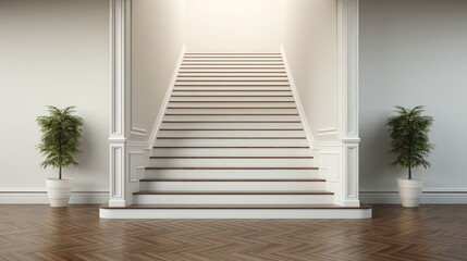Fototapeta premium stairs inside a white building, generative AI