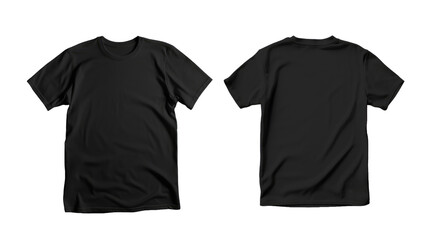 Plain black t-shirt front and back view for mockup in PNG transparent background - obrazy, fototapety, plakaty