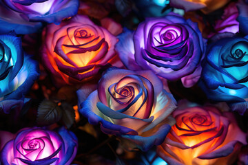 Fototapeta na wymiar seamless pattern of illuminated colorful roses