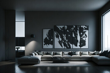 Contemporary minimalist room interior, created using generative AI tools