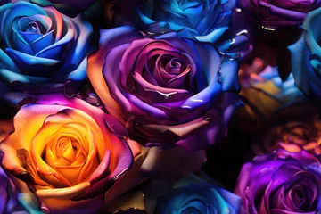 Zelfklevend Fotobehang seamless pattern of illuminated colorful roses © Karat
