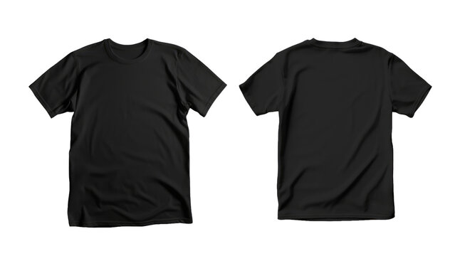 Plain black t-shirt front and back view for mockup in PNG transparent background