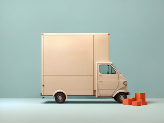 Small delivery truck isolated against a neutral background, providing copy space for various design applications. Ideal for transportation, logistics, and delivery concepts.