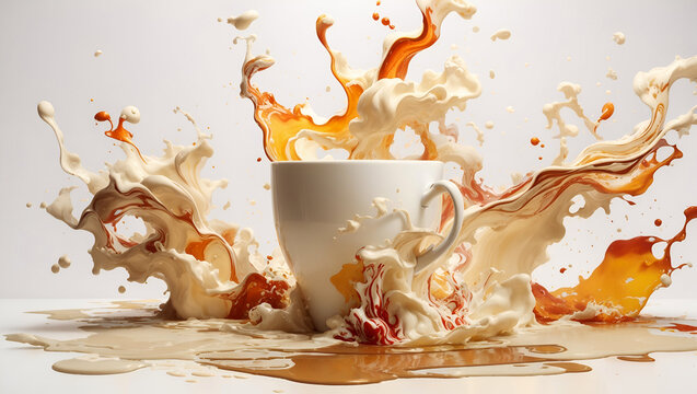 Cream and Milk Splashing into Cup of Coffee