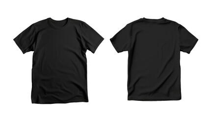 Plain black t-shirt front and back view for mockup in isolated on white background