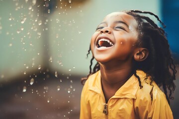 african kid boy happy in the rain