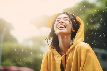 Happy woman in the rain