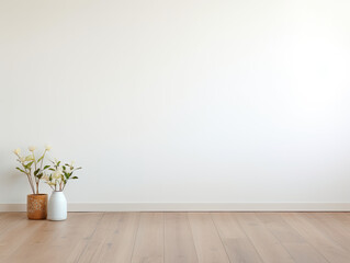 empty white room with wall and flowers