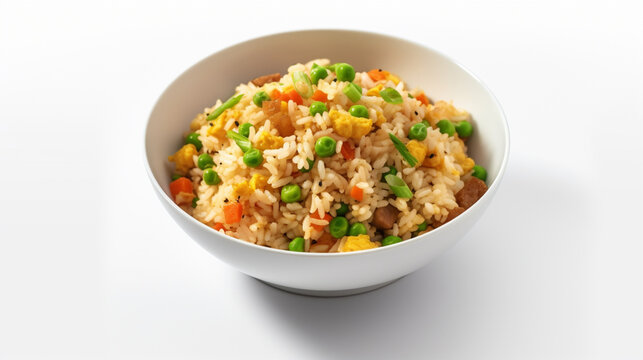 Front view fragrant fried rice with white background and spotlight for advertise and presentation. Created using generative AI.