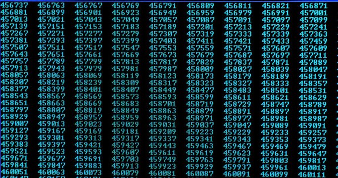 Prime numbers scrolling on computer screen