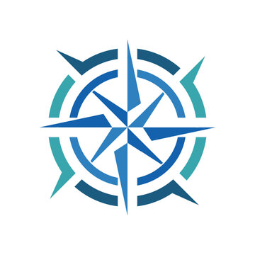 this is an image of a compass rose in blue color in flat modern style on a white background