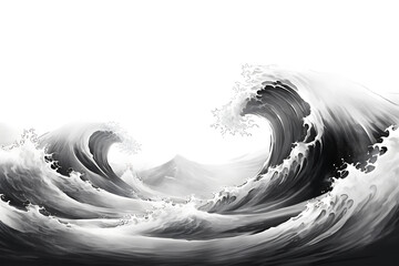 wave illustration in Chinese brush stroke calligraphy in black and grey drawing inking - obrazy, fototapety, plakaty