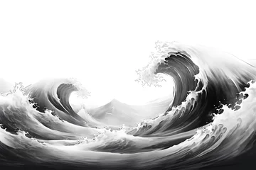 Foto op Plexiglas wave illustration in Chinese brush stroke calligraphy in black and grey drawing inking © makna