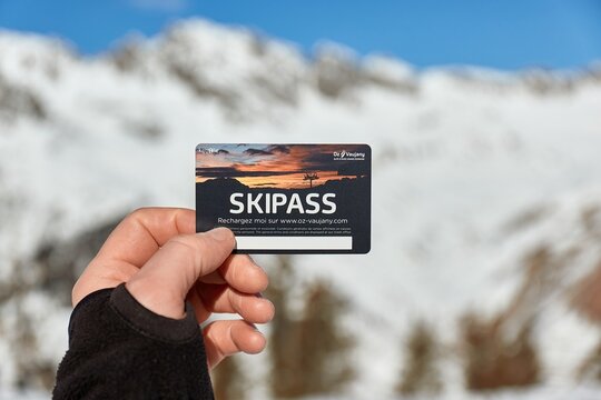 Ski pass in winter mountains
