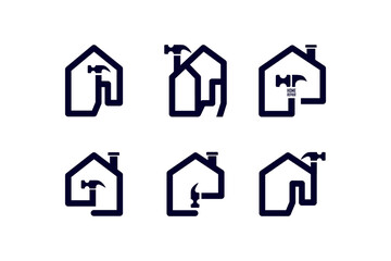 Vector are six logo models for home improvement. Outline and flat color.
