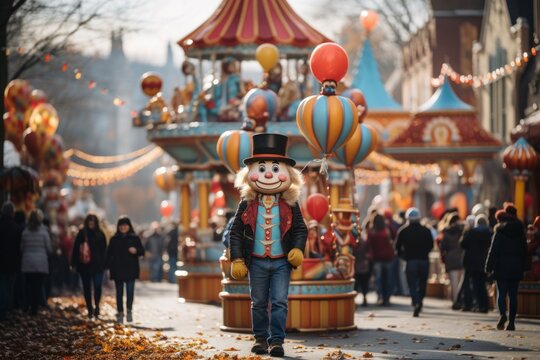 An enchanting image of a Thanksgiving Day parade in a small town, with colorful floats, marching bands, and children waving from the crowd, capturing the charming and community-focused celebrations of