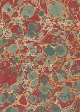 Antique Marbled Paper ephemera water marbling Red Green