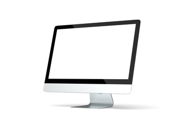 Laptop with blank screen isolated on white background, white aluminium body. 3D illustration, 3D rendering. right side. 
