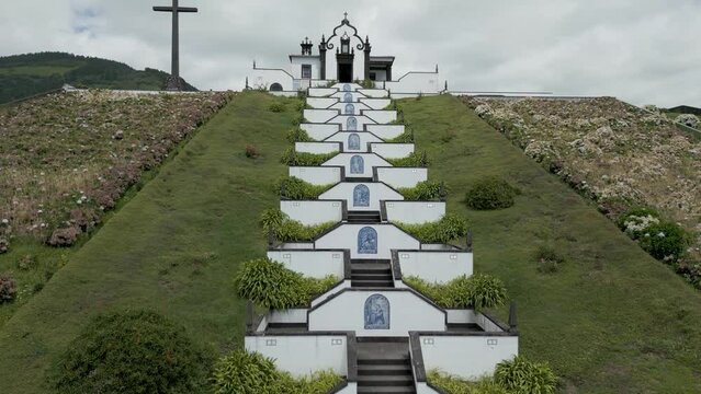 drone video Ermida de Nossa Senhora da Paz in the Azores