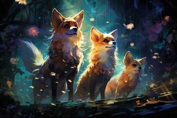 Cunning shape-shifting foxes with magical abilities - Generative AI - obrazy, fototapety, plakaty