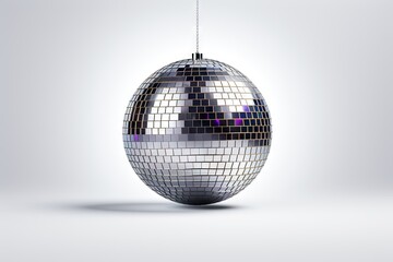 Disco ball with shadow on white backdrop