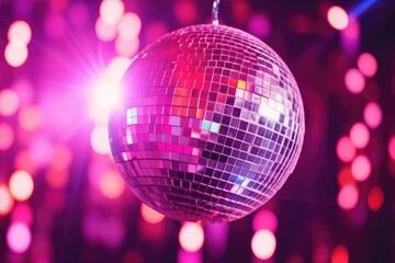 Pink disco ball in a club seen up close - obrazy, fototapety, plakaty
