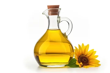 Rolgordijnen Raw sunflower oil in flask on white background © The Big L